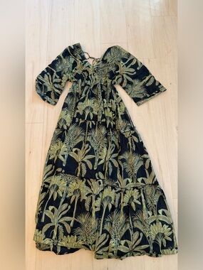 Haute Hippie Black and Olive Green Floral Maxi Dress NWT
